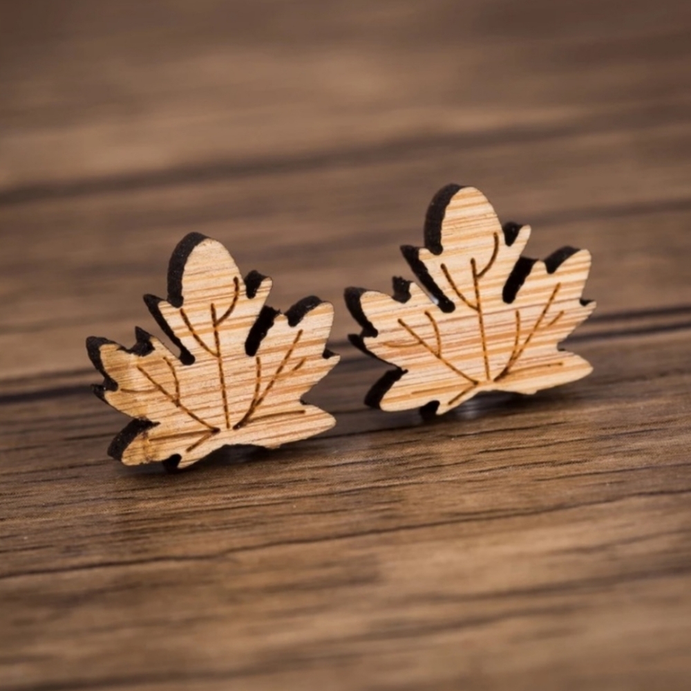 "Maple Leaves" Handmade Wood Stud Earrings